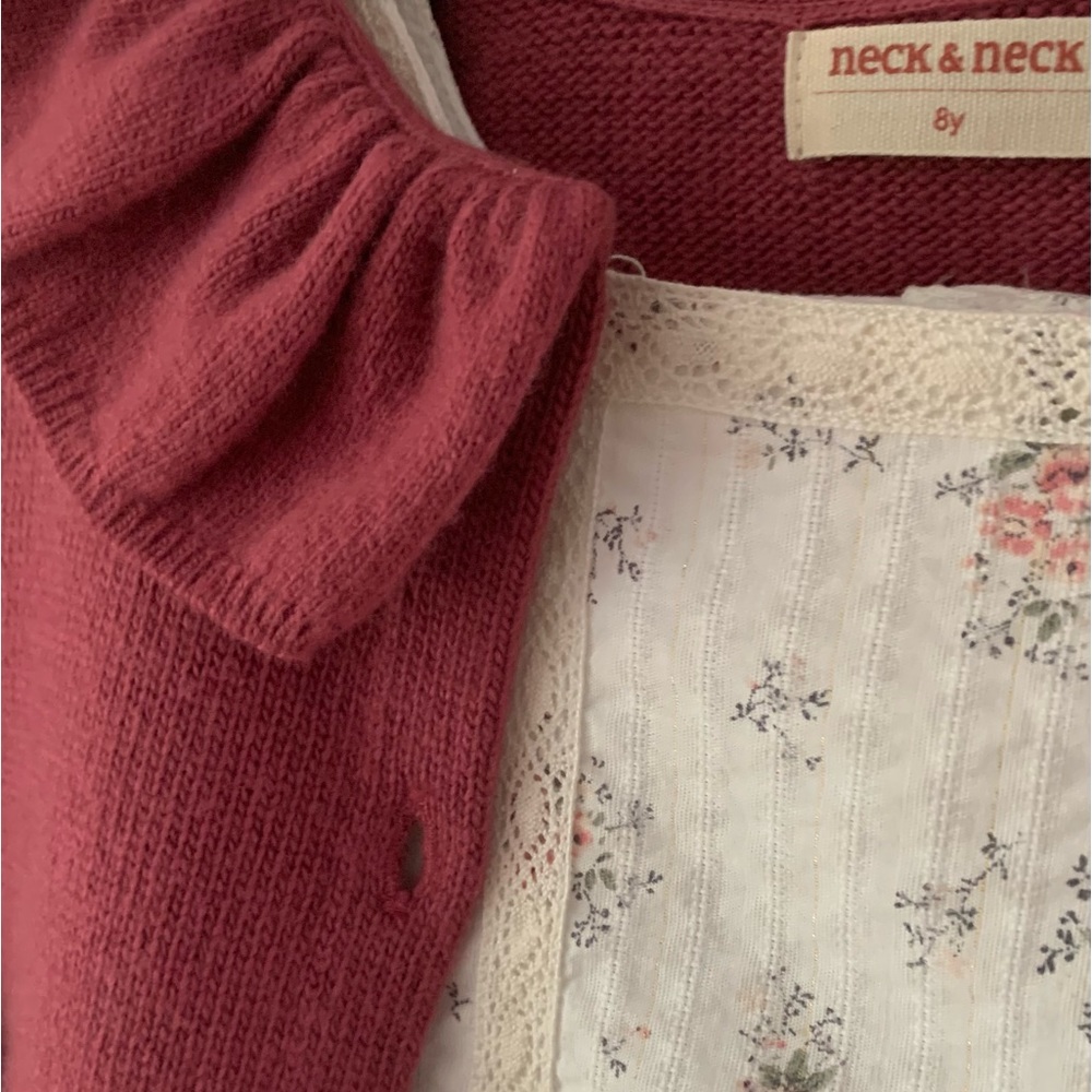 Girls' Ruffle Collar Button-Front Sweater - Dusty Rose - Picture 8 of 9